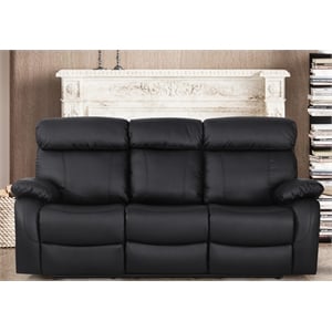 Pemberly Row Power Recliner Sofa Leather 3 Seater Theater Couch in Black
