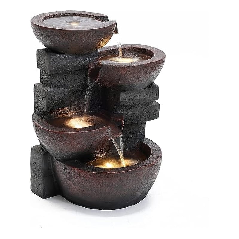 Pemberly Row Pots Glass Water Fountain with Led Light in Gray