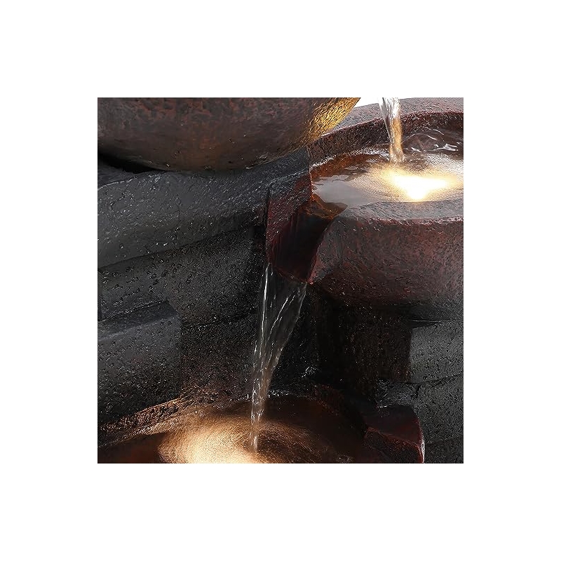Pemberly Row Pots Glass Water Fountain with Led Light in Gray