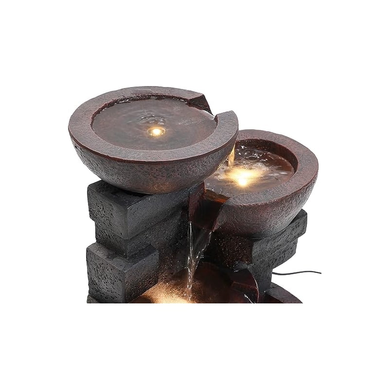 Pemberly Row Pots Glass Water Fountain with Led Light in Gray