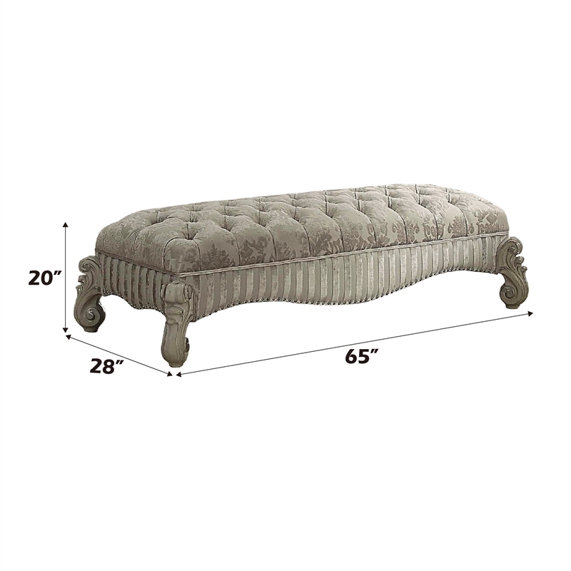 Pemberly Row Fabric Tufted Upholstered Bench in Ivory and Bone White