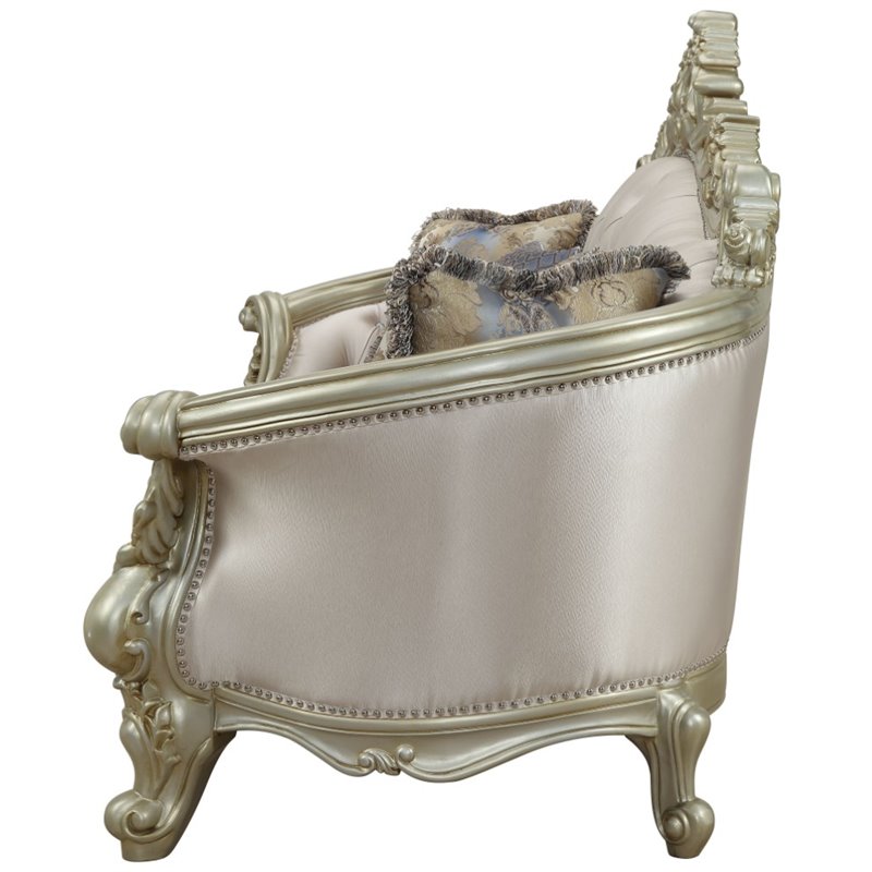 Pemberly Row Sofa with 5 Pillows in Cream Fabric and Golden Ivory