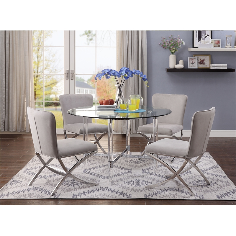Pemberly Row Contemporary Side Chair Set of 2 in PU and Chrome