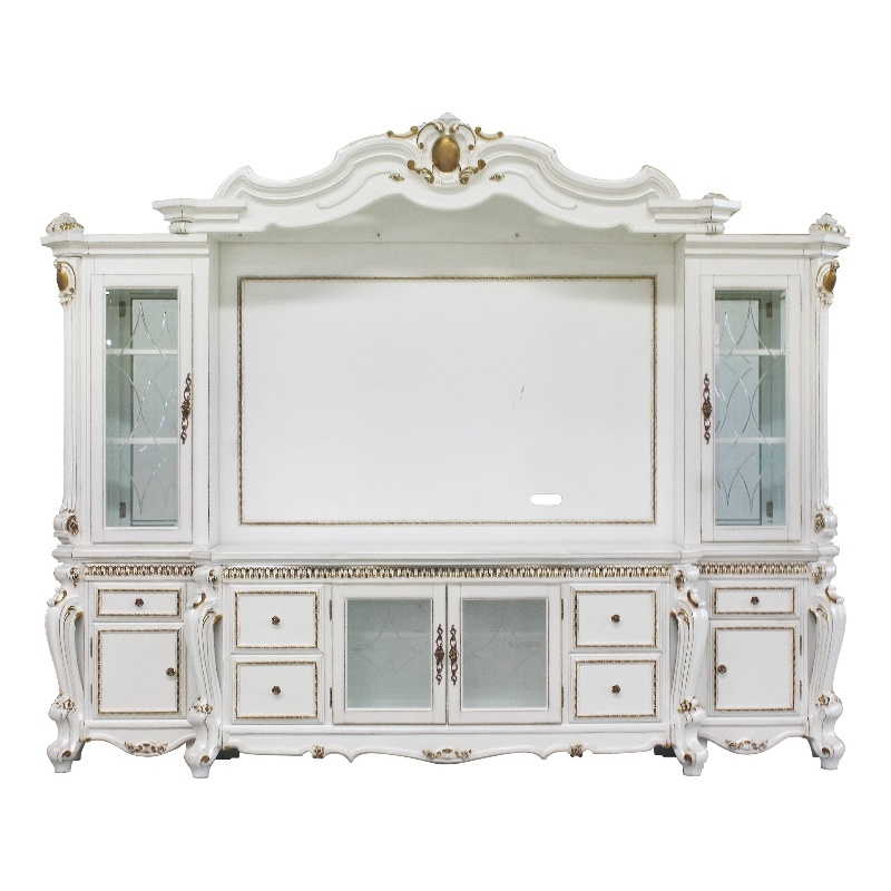 Pemberly Row Wooden Entertainment Center with Bridge in Antique Pearl
