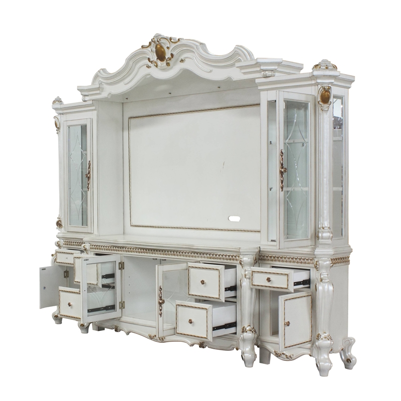 Pemberly Row Wooden Entertainment Center with Bridge in Antique Pearl