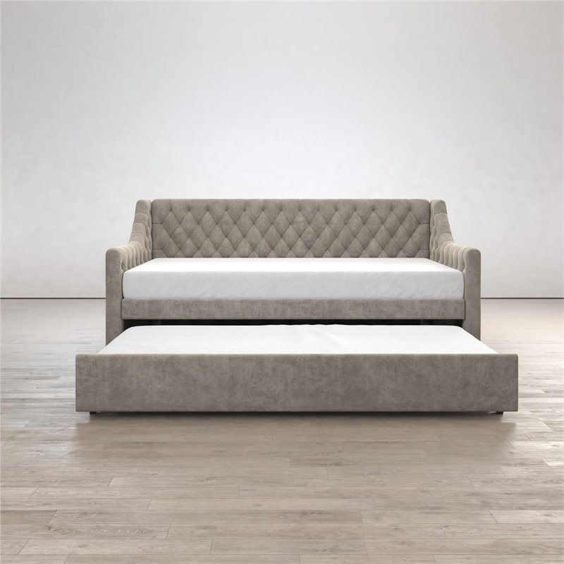 Pemberly Row Modern Wood Twin Daybed and Trundle in Gray Finish