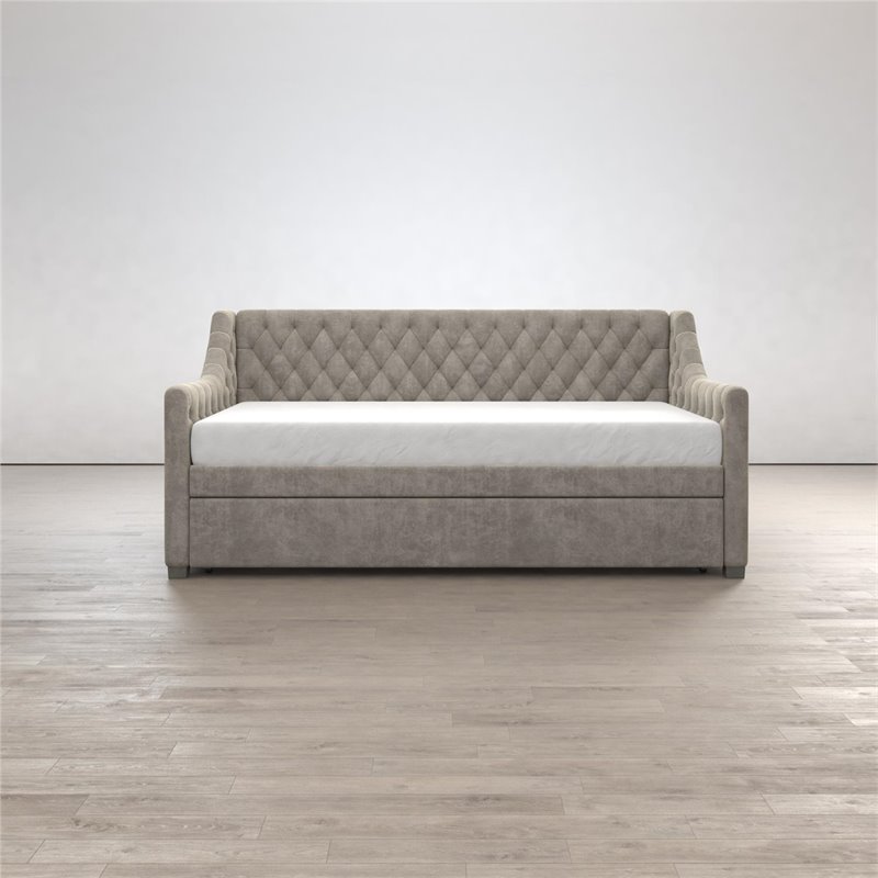 Pemberly Row Modern Wood Twin Daybed and Trundle in Gray Finish
