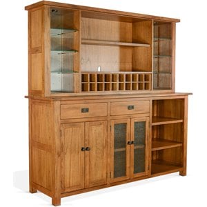 Pemberly Row 80&quot Transitional Wood Buffet and Hutch in Rustic Oak