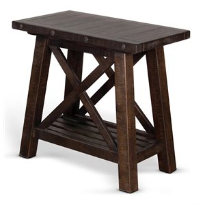 Pemberly Row 16&quot Farmhouse Mahogany Wood Chair Side Table in Dark Brown