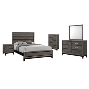 Pemberly Row 5-piece Full Panel Wood Bedroom Set in Gray Oak and Black