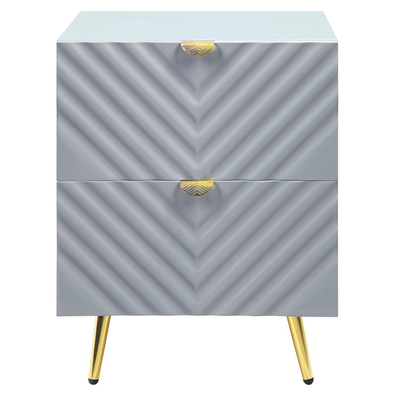 Pemberly Row Wooden Nightstand with 2-Drawer in Gray High Gloss