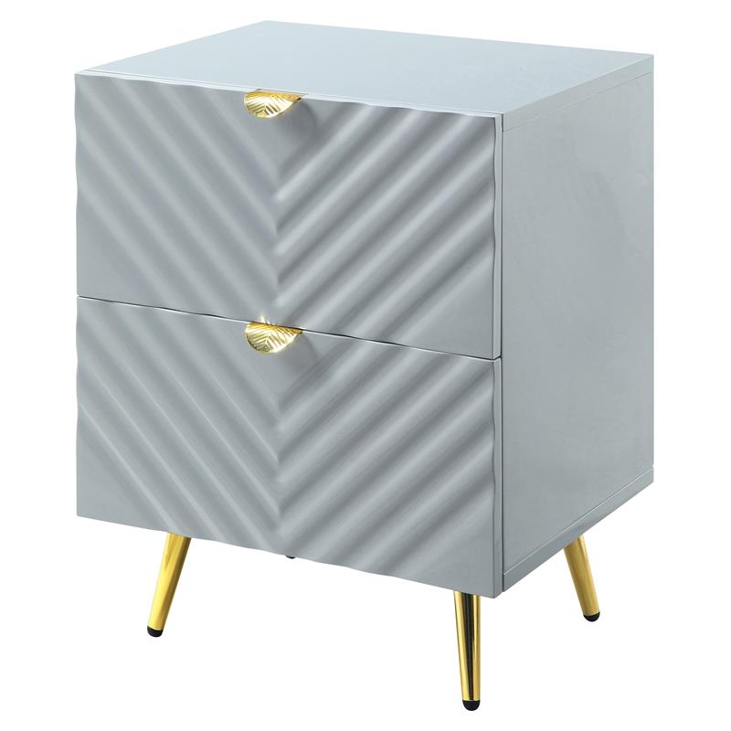 Pemberly Row Wooden Nightstand with 2-Drawer in Gray High Gloss