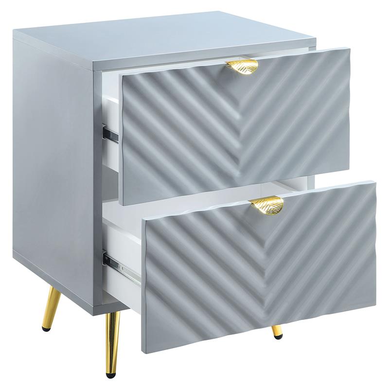 Pemberly Row Wooden Nightstand with 2-Drawer in Gray High Gloss