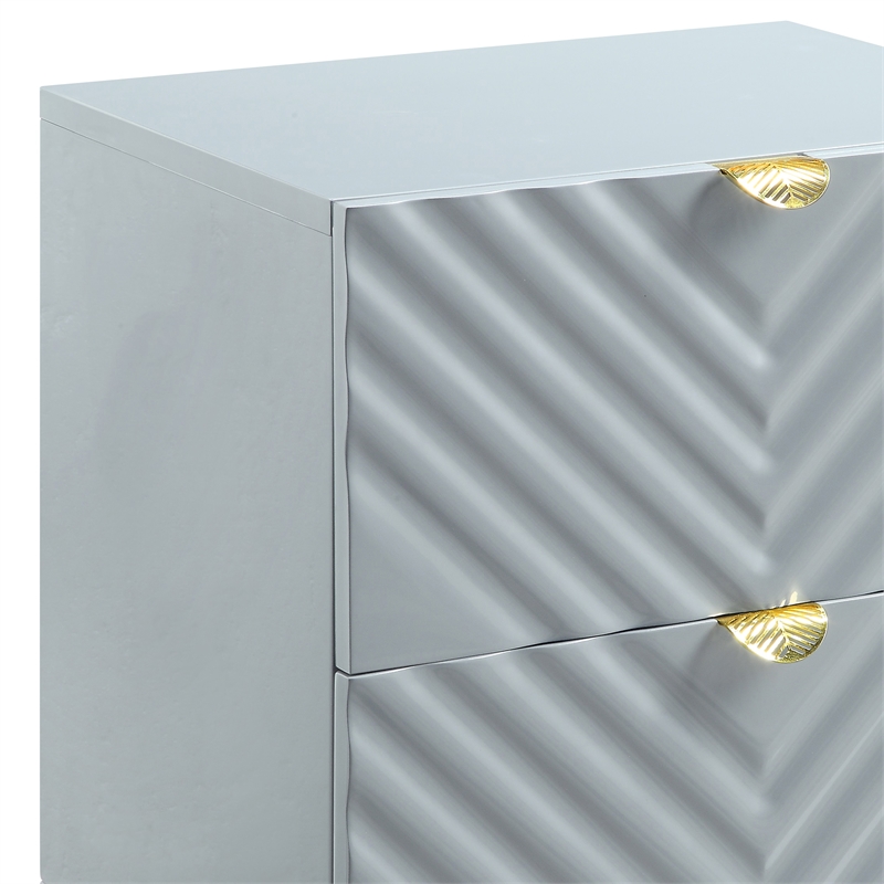 Pemberly Row Wooden Nightstand with 2-Drawer in Gray High Gloss