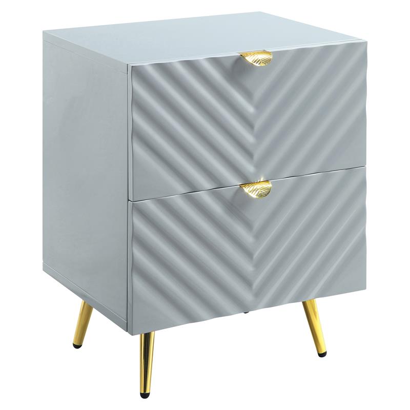 Pemberly Row Wooden Nightstand with 2-Drawer in Gray High Gloss