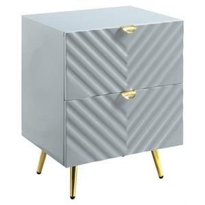 Pemberly Row Wooden Nightstand with 2-Drawer in Gray High Gloss