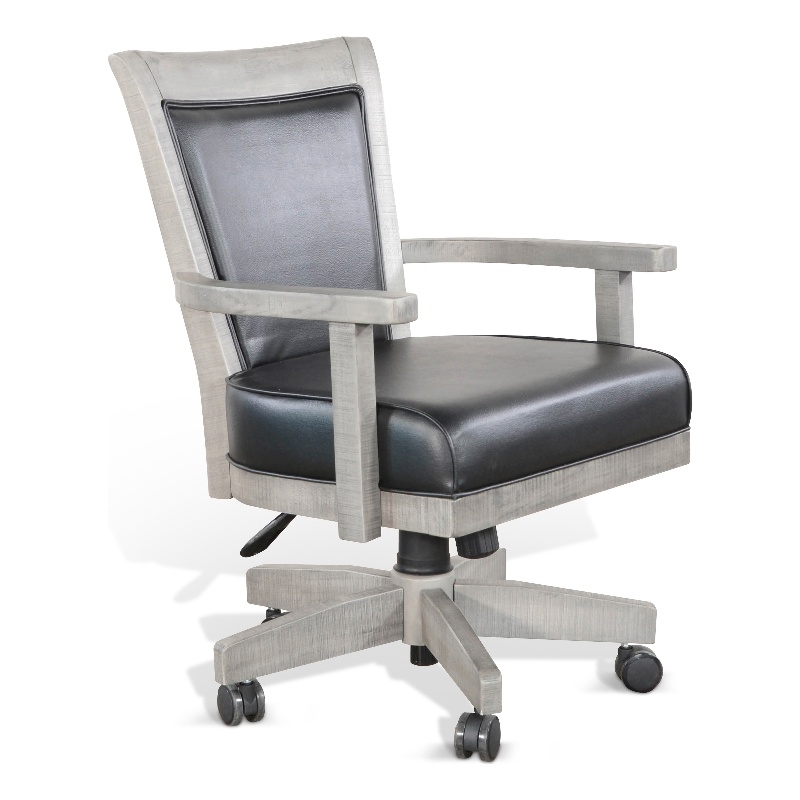 Pemberly Row Wood Game Chairs with Casters and Cushion Seat in Alpine Gray
