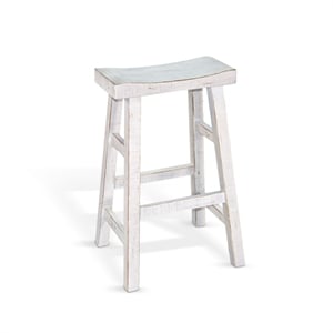 Pemberly Row 30&quot Mahogany Wood Saddle Seat Stool in White Sand (Set of 2)