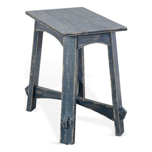 Pemberley Row Mahogany Wood Ocean Blue Side Table Round 25&quotH Assembled