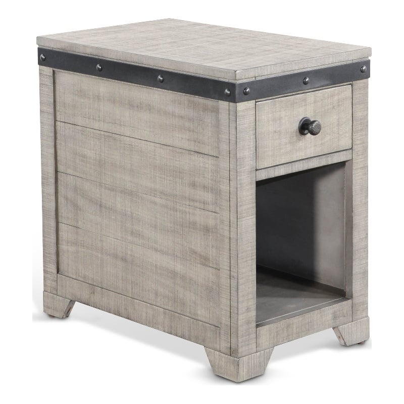 Pemberly Row Traditional Mahogany Wood Chair Side Table in Alpine Gray