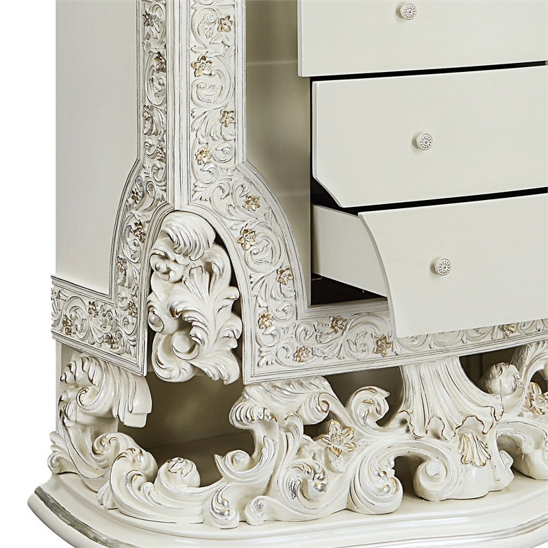 Pemberly Row 4 Drawers Wooden Chest with Floral Motifs in Antique White