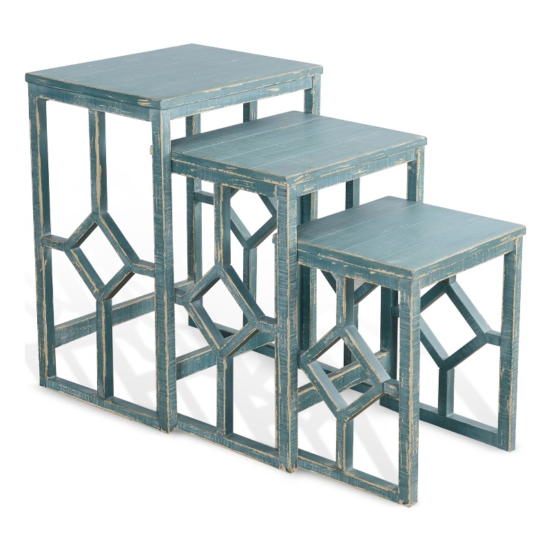 Pemberly Row Modern Sea Grass Solid Wood and Veneers Nesting Table