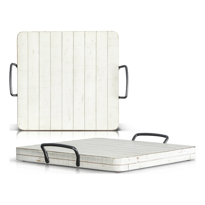 Pemberly Row Modern / Contemporary White Sand Wood Ottoman Tray