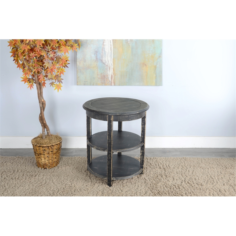 Pemberly Row Contemporary Black Sand Wood and Veneers Side Table