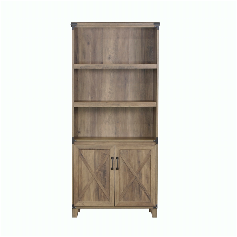 Pemberly Row 2-Door Farmhouse Engineered Wood Bookcase in Rustic Oak
