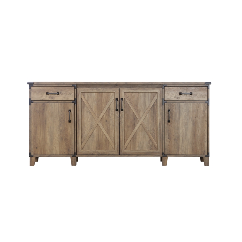 Pemberly Row 4-Door Engineered Wood Credenza File Cabinet in Rustic Oak