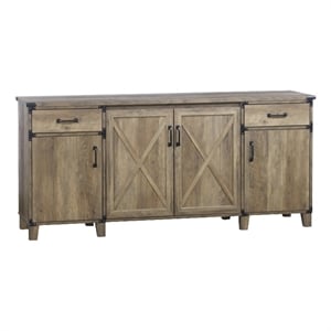 Pemberly Row 4-Door Engineered Wood Credenza File Cabinet in Rustic Oak