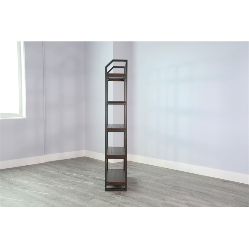 Pemberly Row Modern / Contemporary Metal Frame Bookcase in Dark Wood