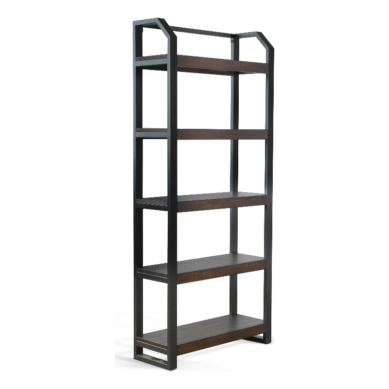 Pemberly Row Modern / Contemporary Metal Frame Bookcase in Dark Wood