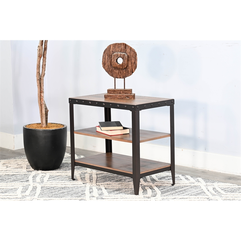Pemberly Row Modern Metal & Solid Wood Chair Side Table in Brown