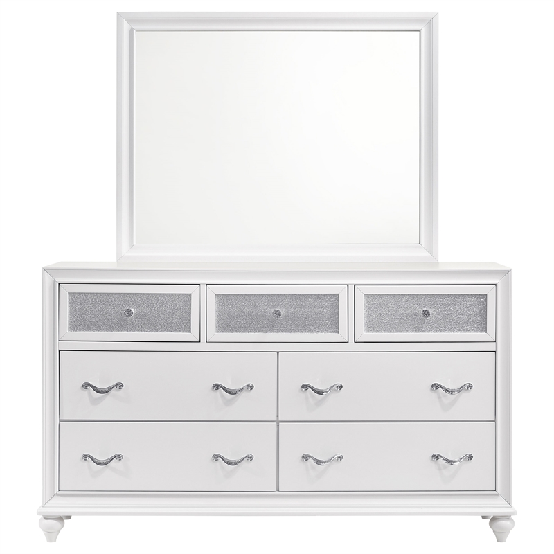 Pemberly Row Modern 7-drawer Wood Dresser with Mirror White Finish