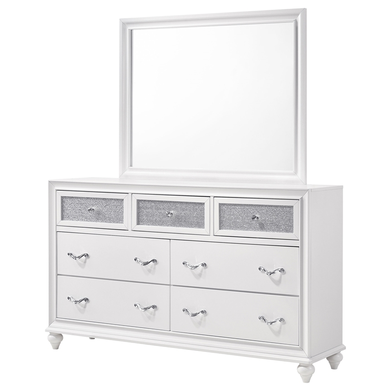 Pemberly Row Modern 7-drawer Wood Dresser with Mirror White Finish