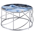 Pemberly Row Contemporary Metal/Marble Coffee Table in Blue Print and Chrome