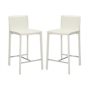 Pemberly Row Contemporary 24&quot Counter Stool in White (Set of 2)