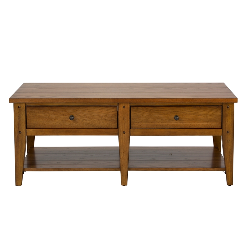 Pemberly Row Modern / Contemporary Cocktail Table with Veneered Shelves