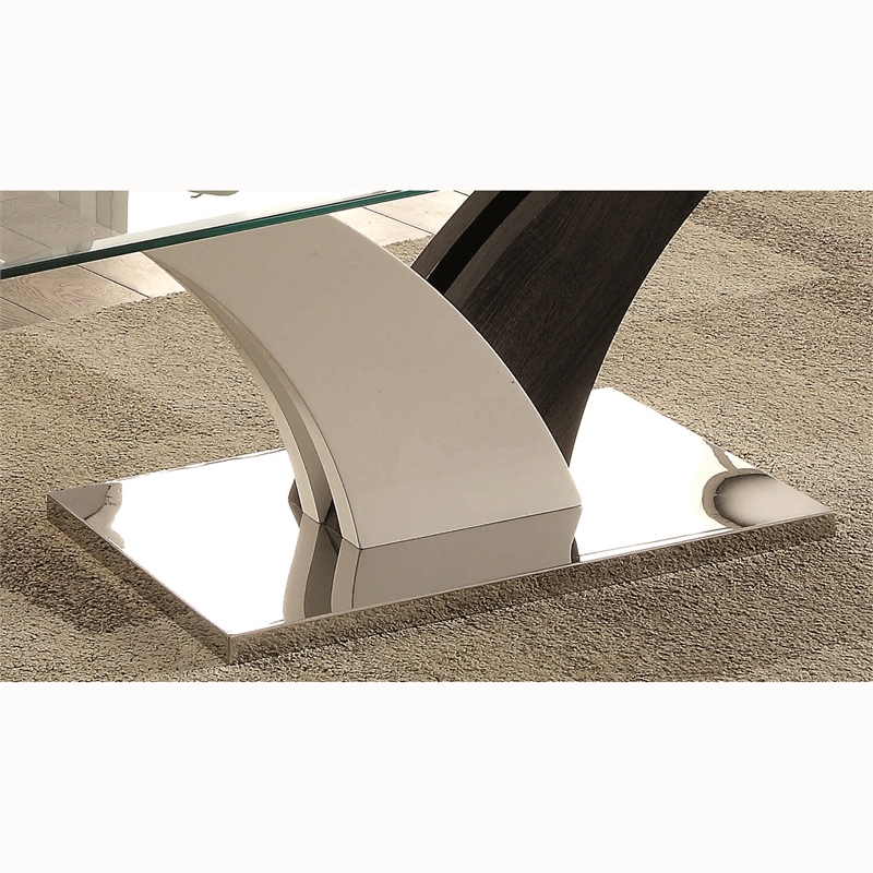 Pemberly Row Contemporary Glass Top Coffee Table in White and Gray