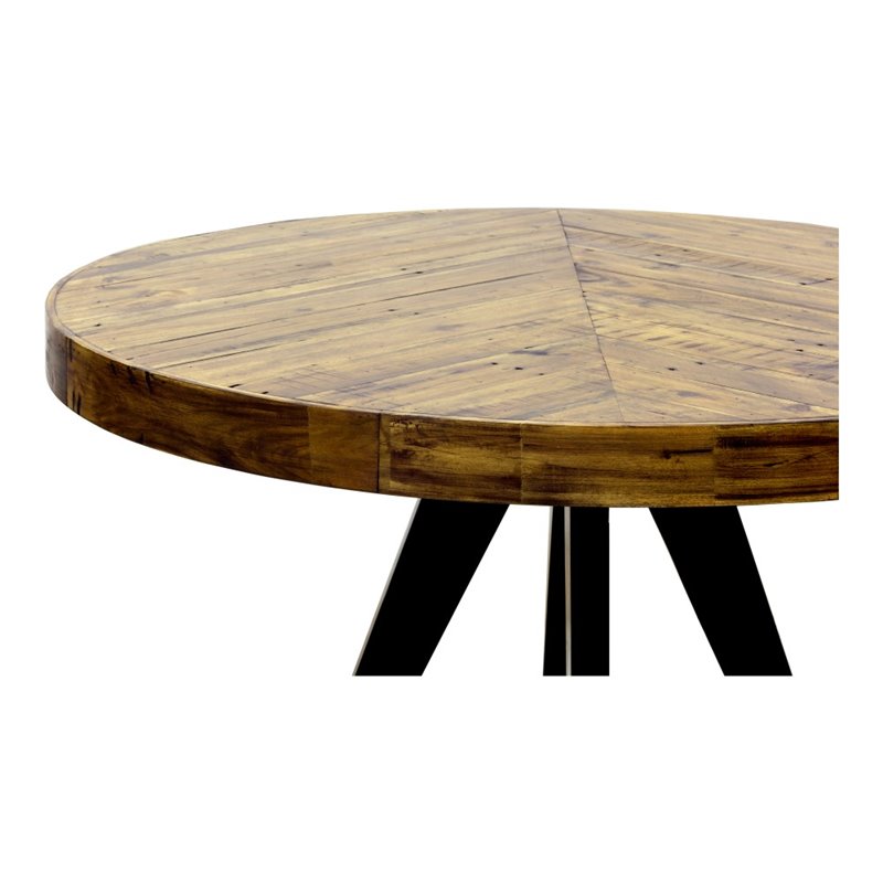 Pemberly Row Round Wood Dining Table with Metal Legs in Brown