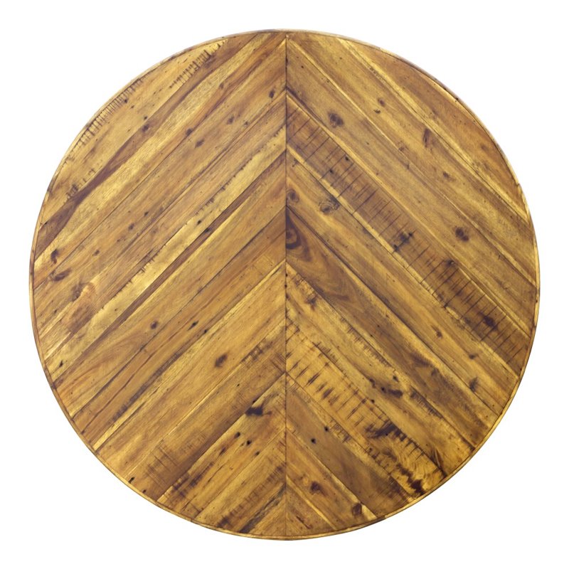 Pemberly Row Round Wood Dining Table with Metal Legs in Brown