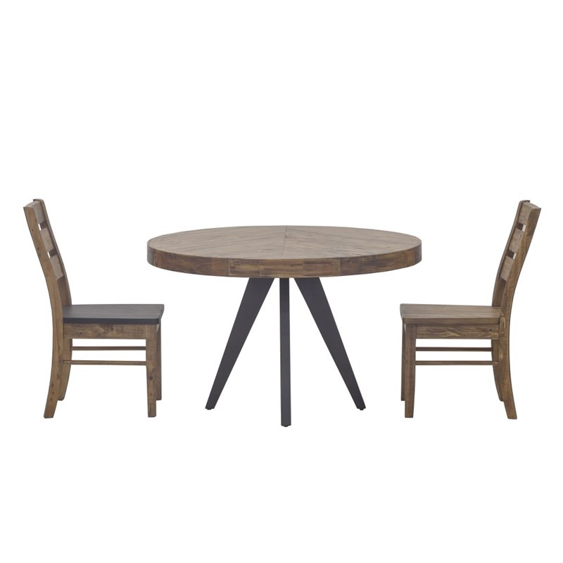 Pemberly Row Round Wood Dining Table with Metal Legs in Brown