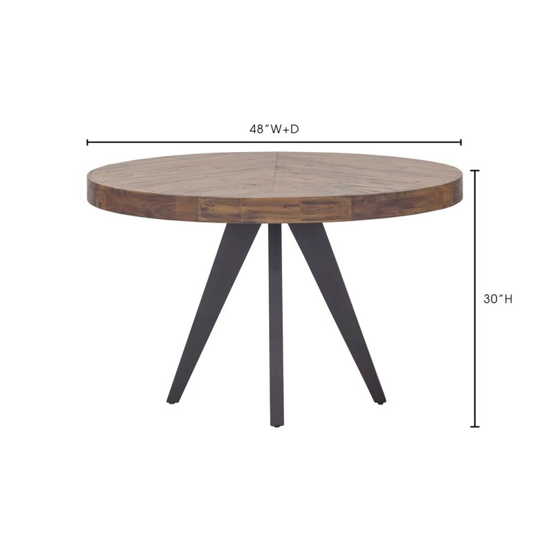 Pemberly Row Round Wood Dining Table with Metal Legs in Brown