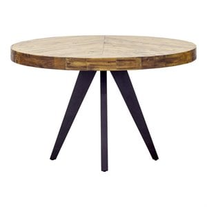Pemberly Row Round Wood Dining Table with Metal Legs in Brown