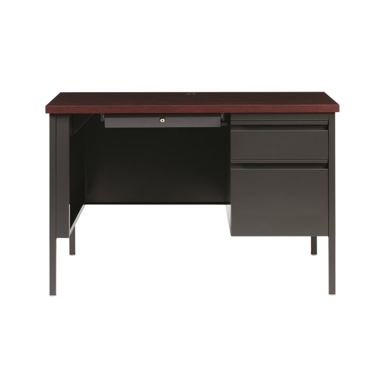 Pemberly Row 24x45 Right Hand Single Pedestal Metal Desk Charcoal/Mahogany