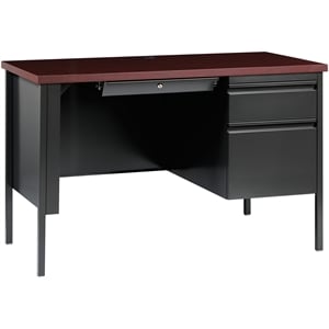 Pemberly Row 24x45 Right Hand Single Pedestal Metal Desk Charcoal/Mahogany