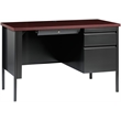 Pemberly Row 24x45 Right Hand Single Pedestal Metal Desk Charcoal/Mahogany