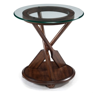 Pemberly Row Round End Table with Dark Oak Base and Glass Top