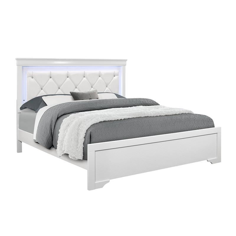 Pemberley Row Polyurethane Metallic White Full Bed Panel Style LED Lighting